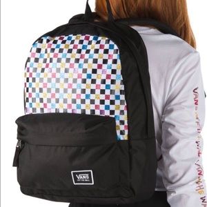 👩VANS REALM GLITTER🌈CHECKERBOARD 🎒 BACKPACK NEW